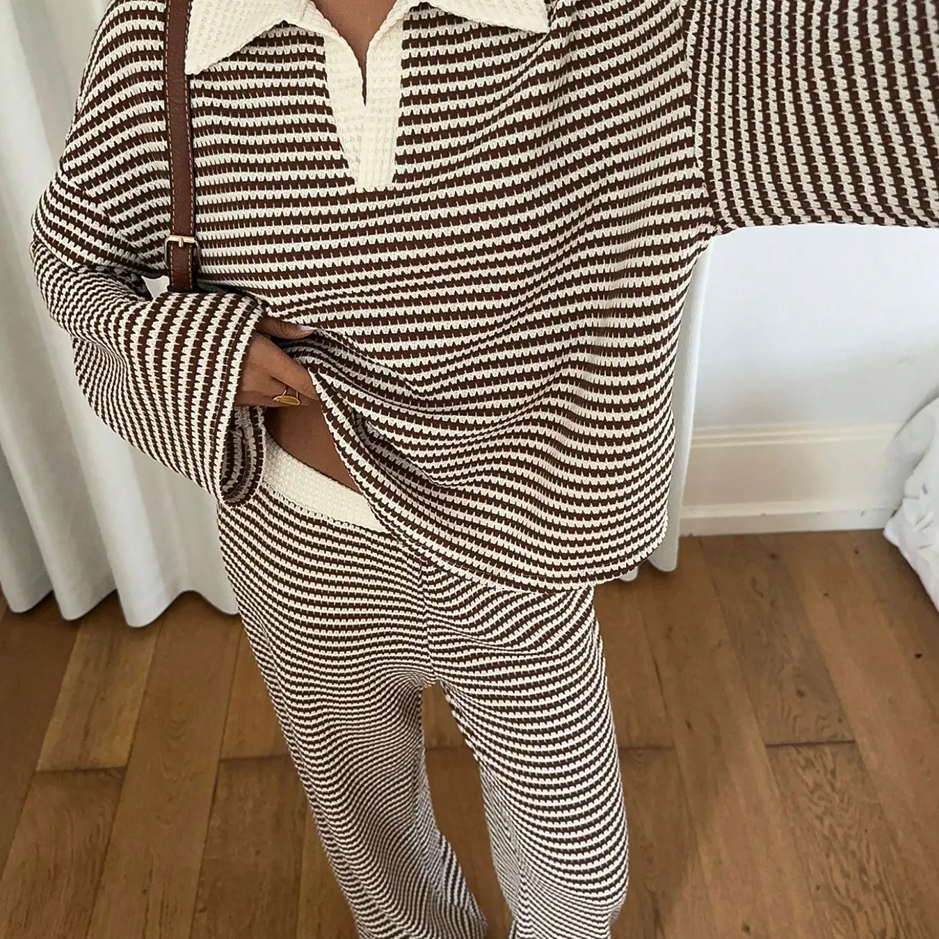 Women's 2-Piece Striped V-Neck Lounge Set