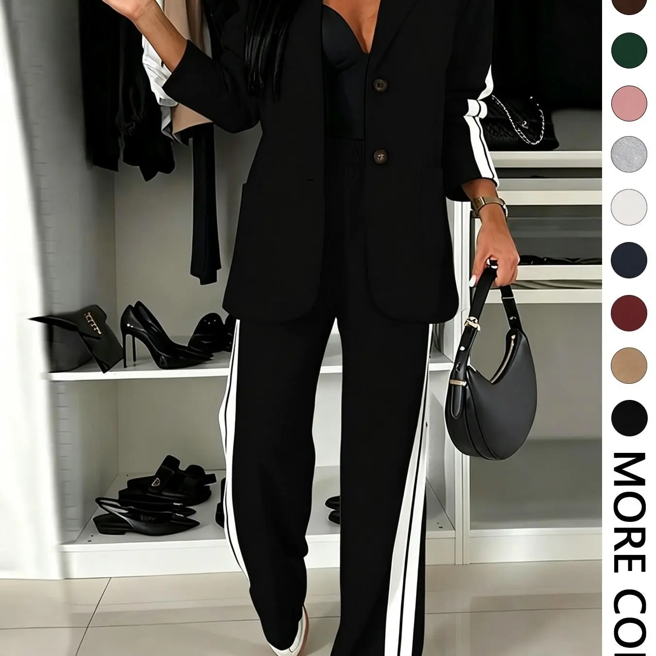 Women's Fall Winter Striped Wide Leg Suit Set-Tactilefable