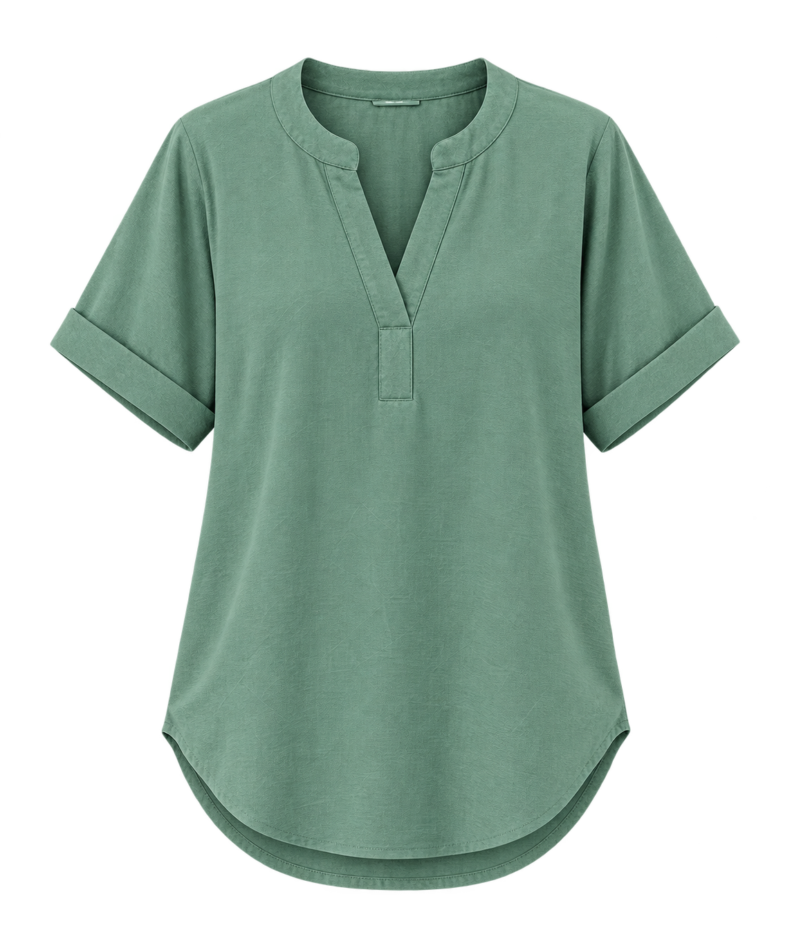 Notch Neck Rolled Cuff Blouse-Tactilefable