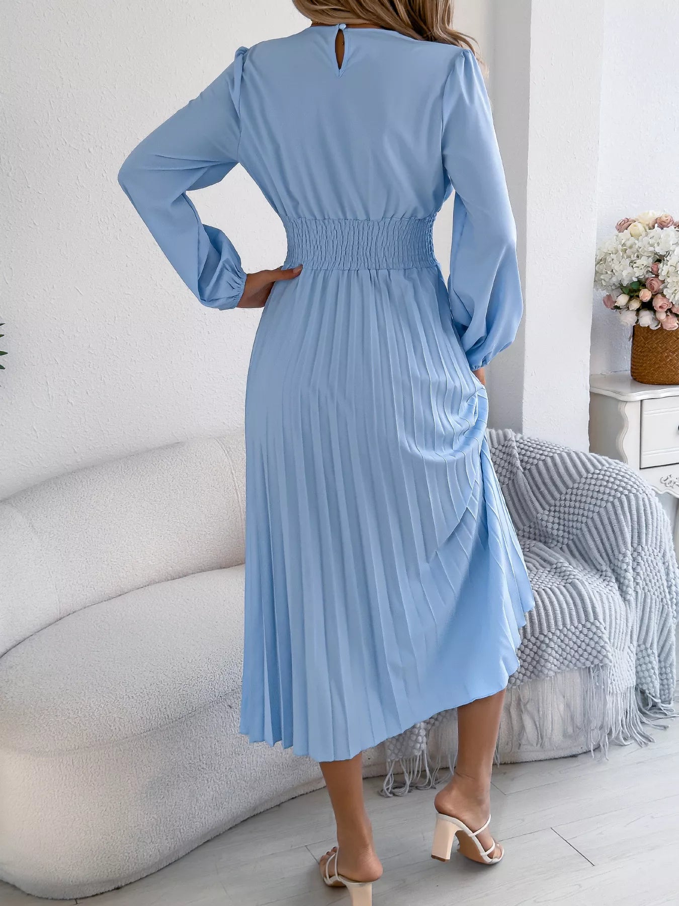 Pleated Waist-Defined Midi Dress | 3 Colors | Poundton-Tactilefable