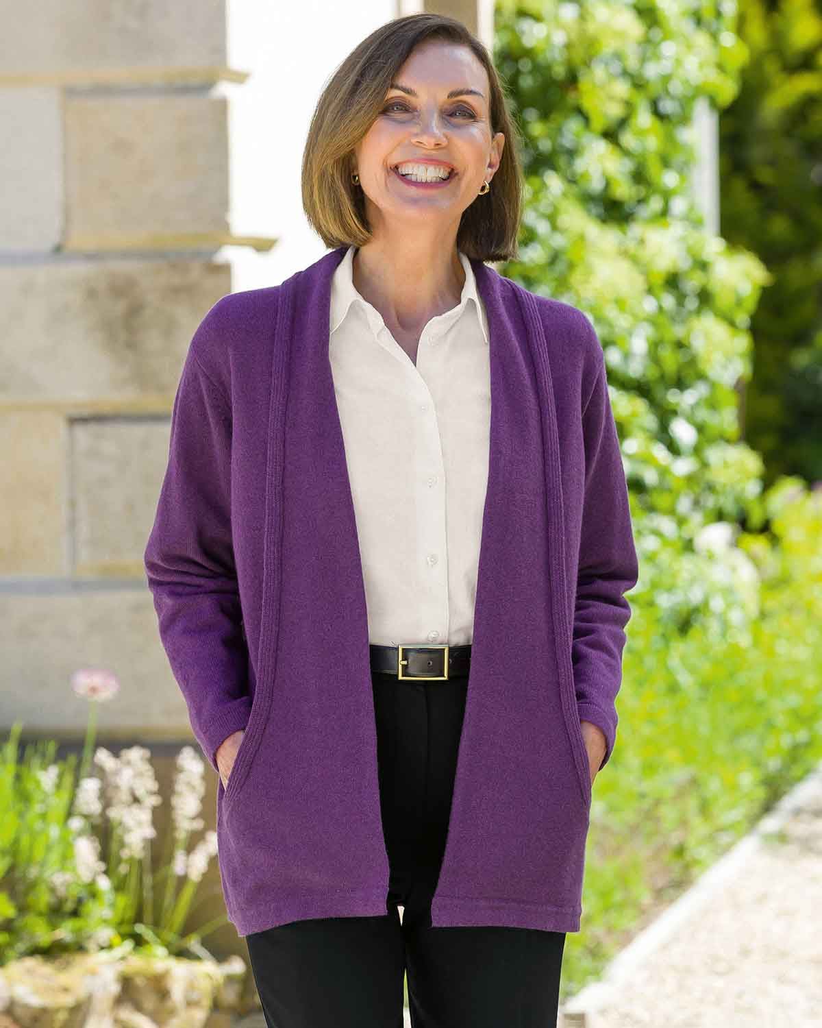Sienna Pure Lambswool Edge to Edge Cardigan – Violet-Tactilefable