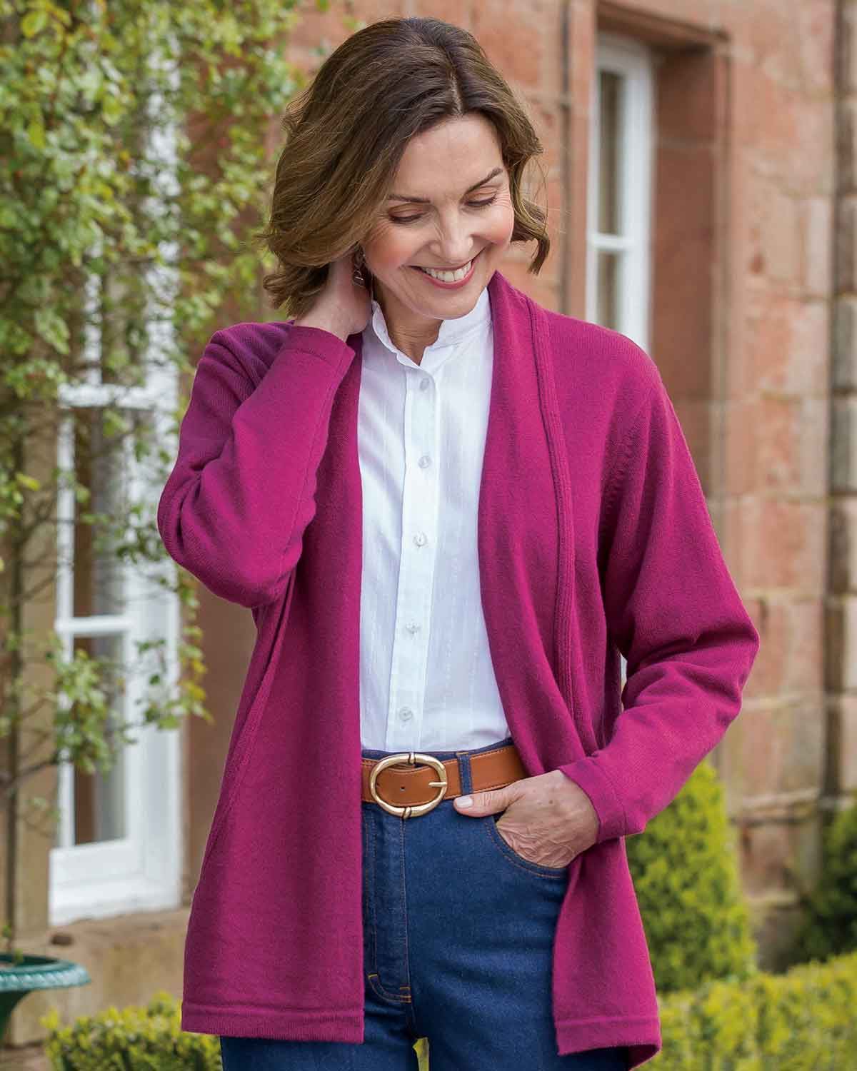 Sienna Pure Lambswool Edge to Edge Cardigan – Redcurrant-Tactilefable