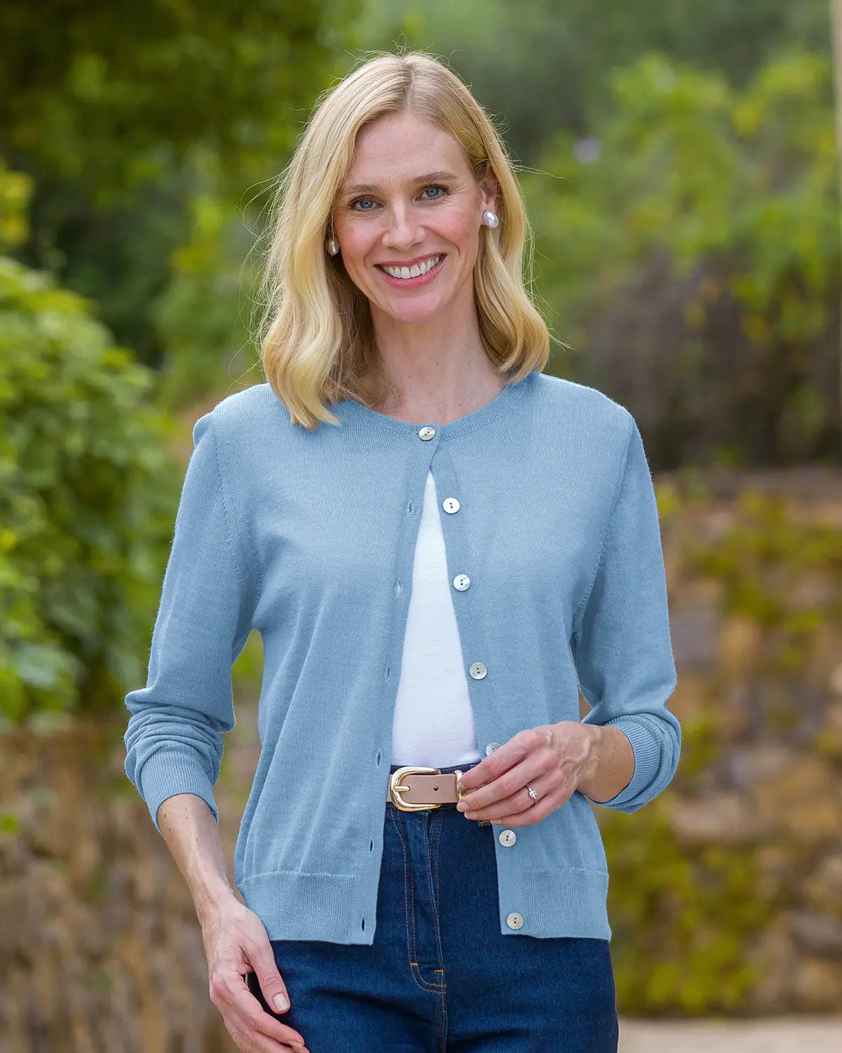 Ladies’ Pure Merino Wool Short Cardigan – Pale Blue-Tactilefable