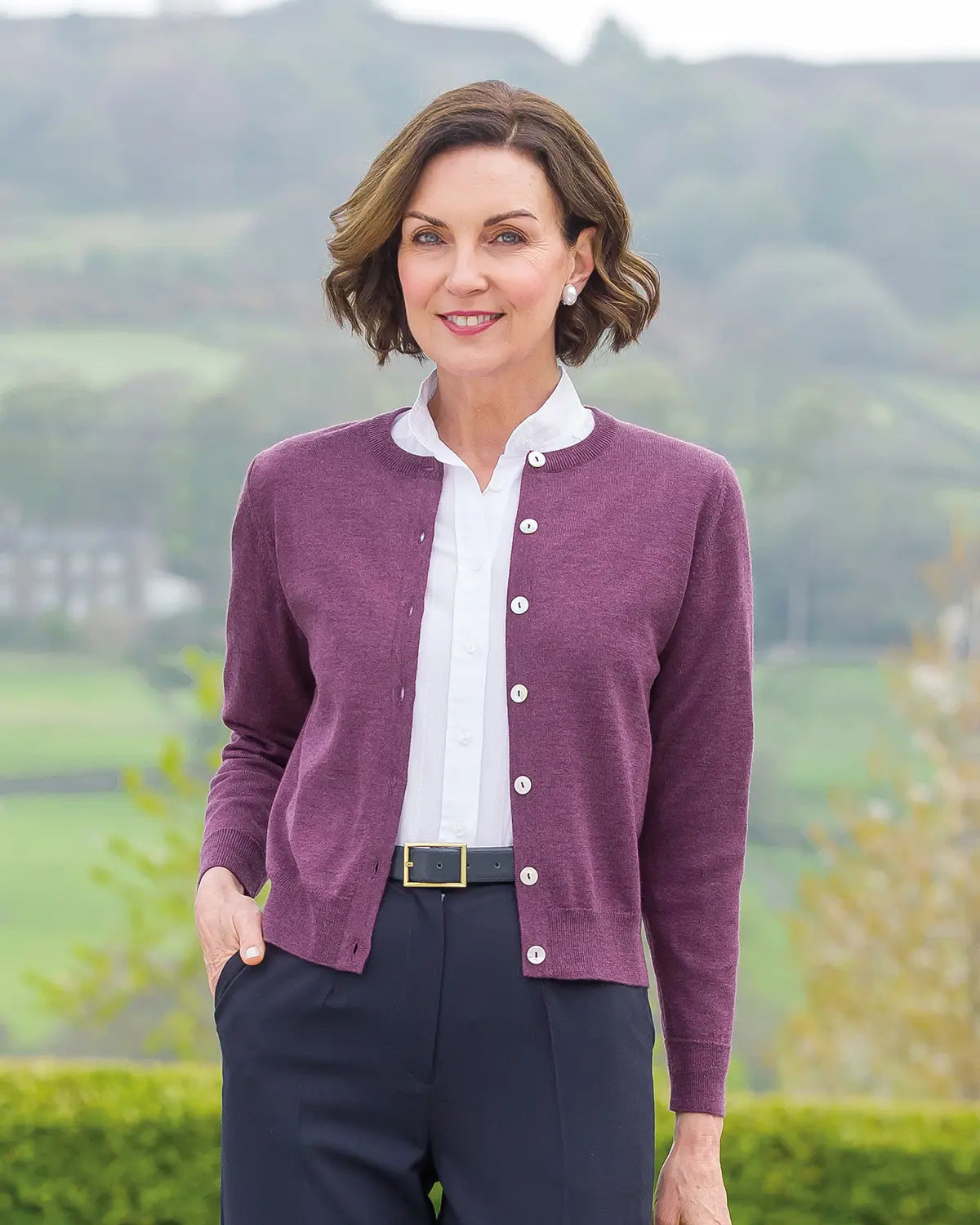 Ladies’ Pure Merino Wool Short Cardigan – Plum-Tactilefable