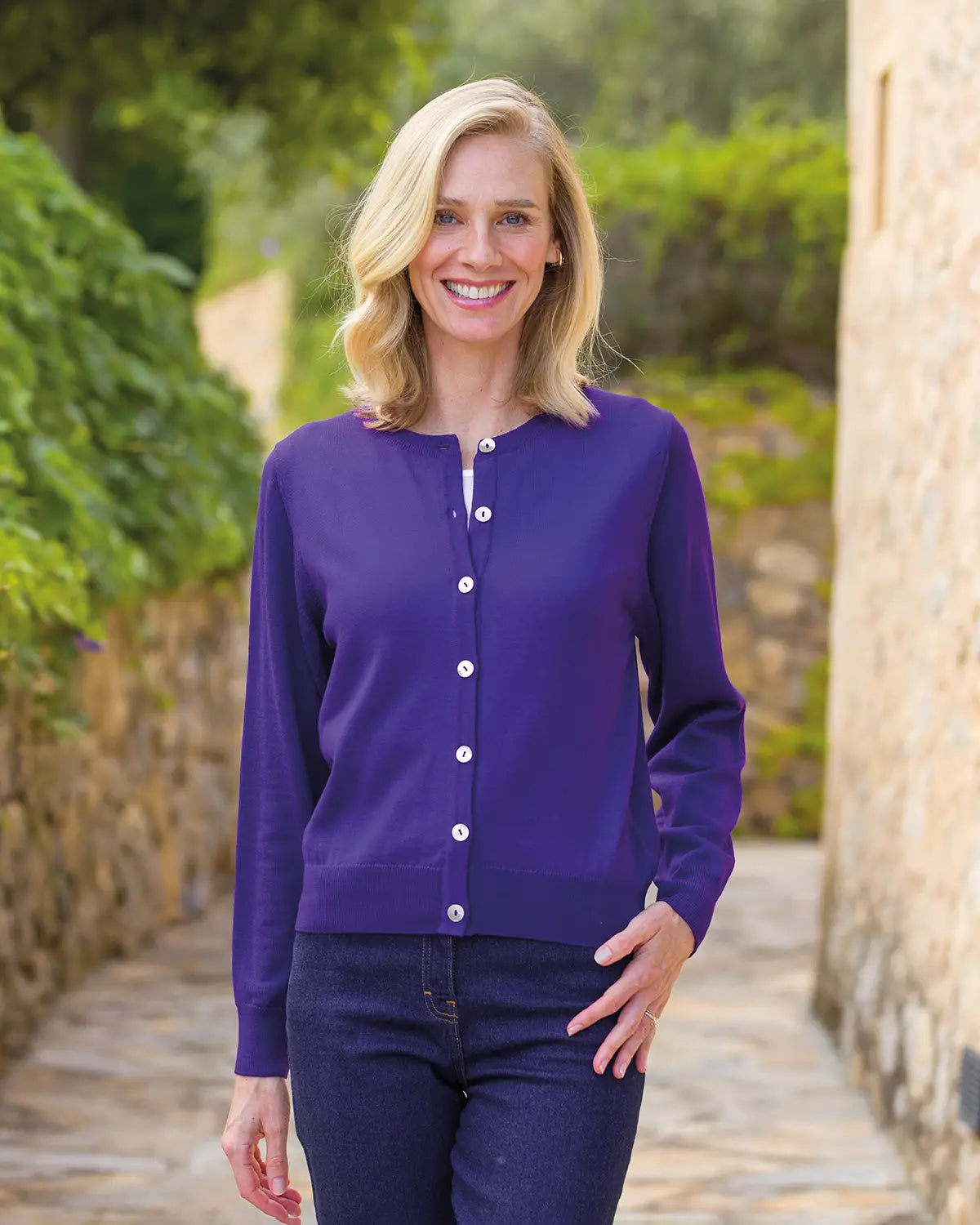 Ladies’ Pure Merino Wool Short Cardigan – Purple-Tactilefable