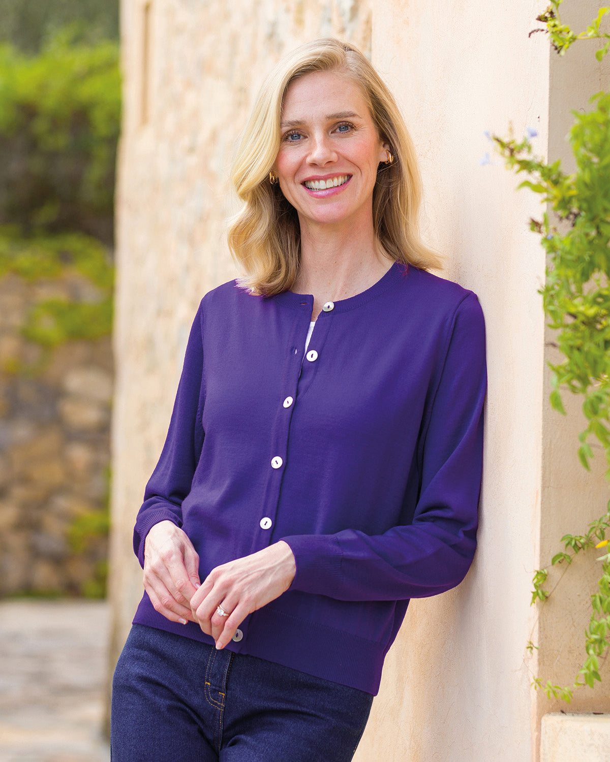 Ladies’ Pure Merino Wool Short Cardigan – Purple-Tactilefable
