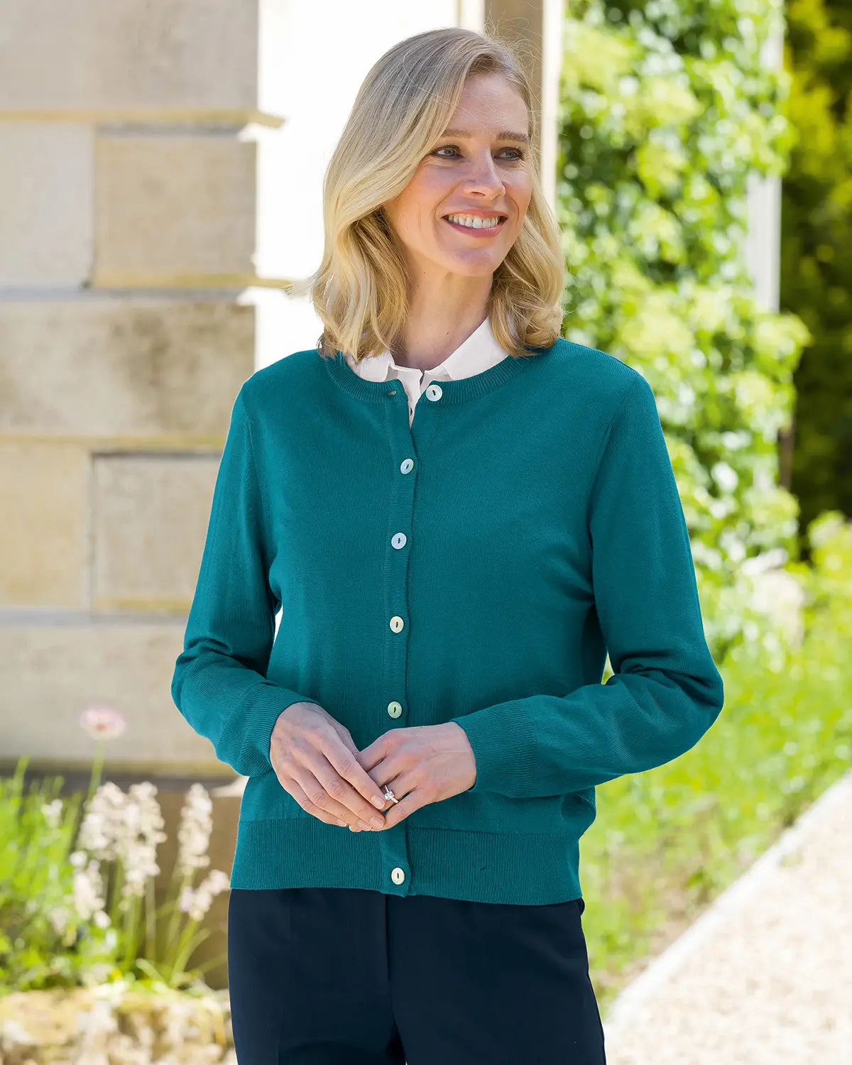 Ladies’ Pure Merino Wool Short Cardigan – Teal-Tactilefable