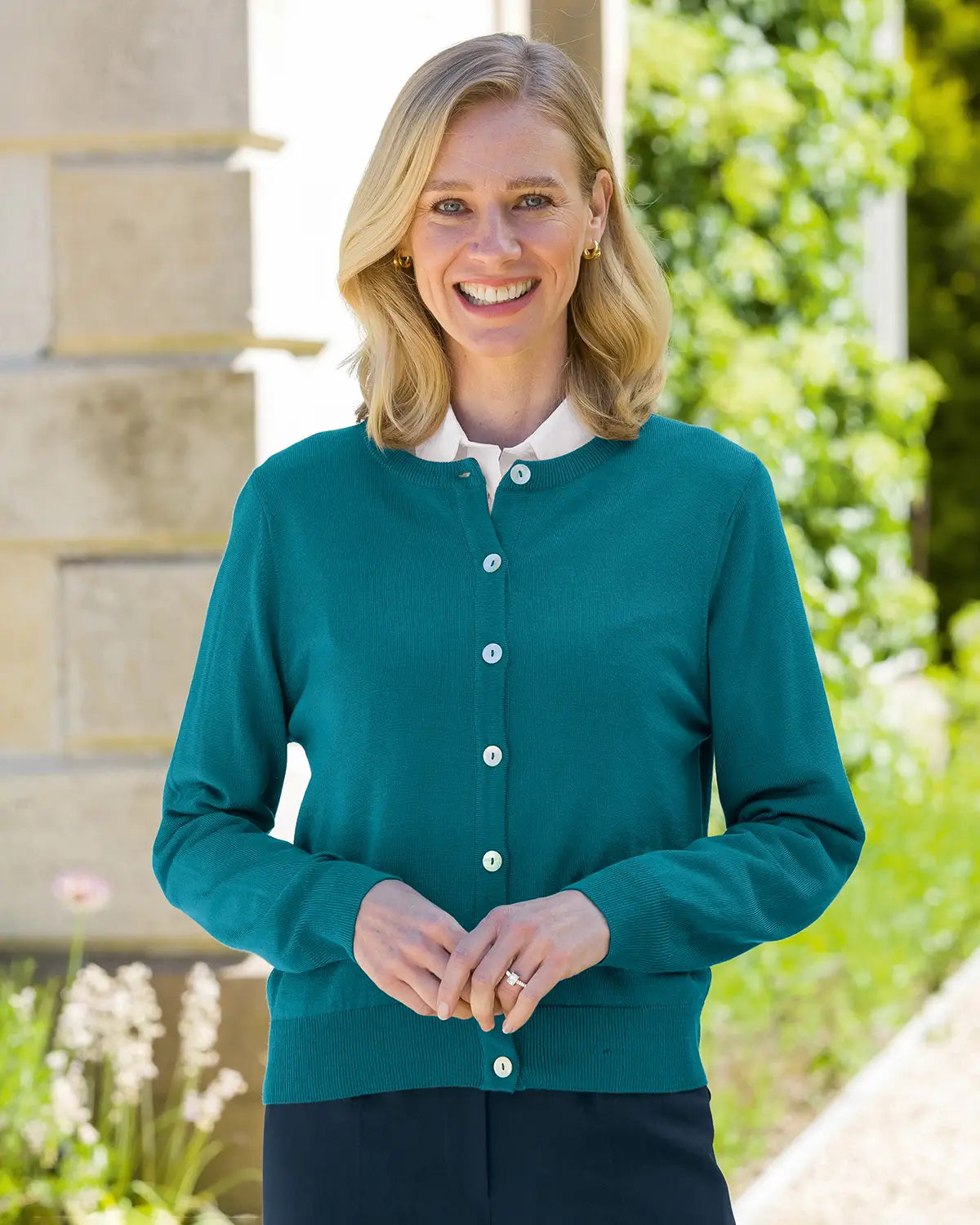 Ladies’ Pure Merino Wool Short Cardigan – Teal-Tactilefable