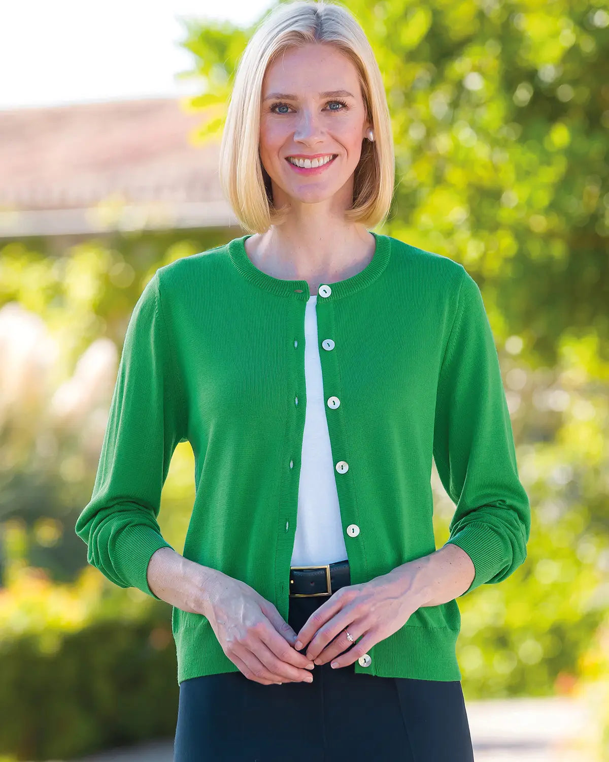 Ladies’ Pure Merino Wool Short Cardigan – Watercress-Tactilefable