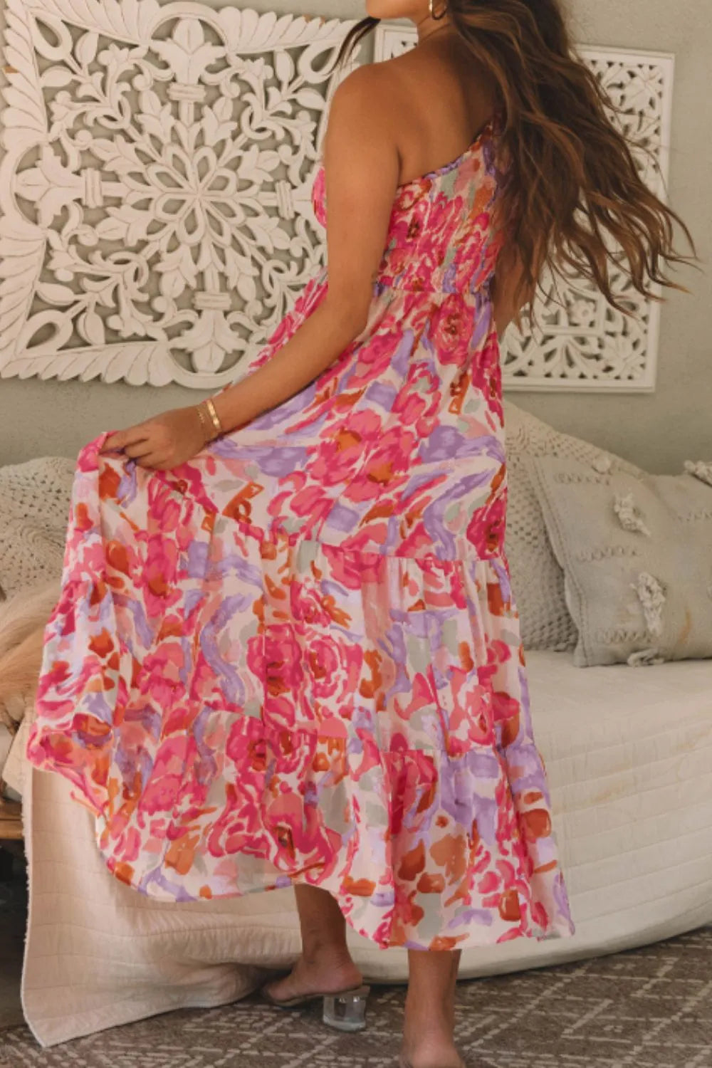 Floral One Shoulder Maxi Dress-Tactilefable