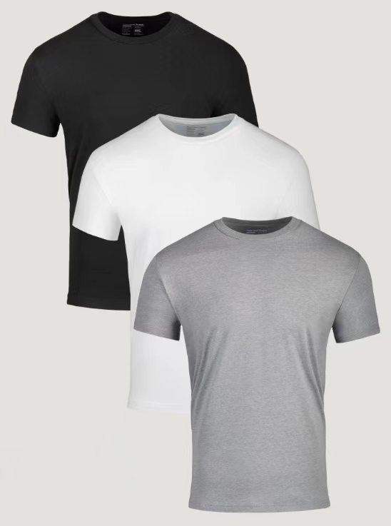 3-Pack of Crew Neck Quick-Drying T-Shirts (Black + White + Gray)-Tactilefable