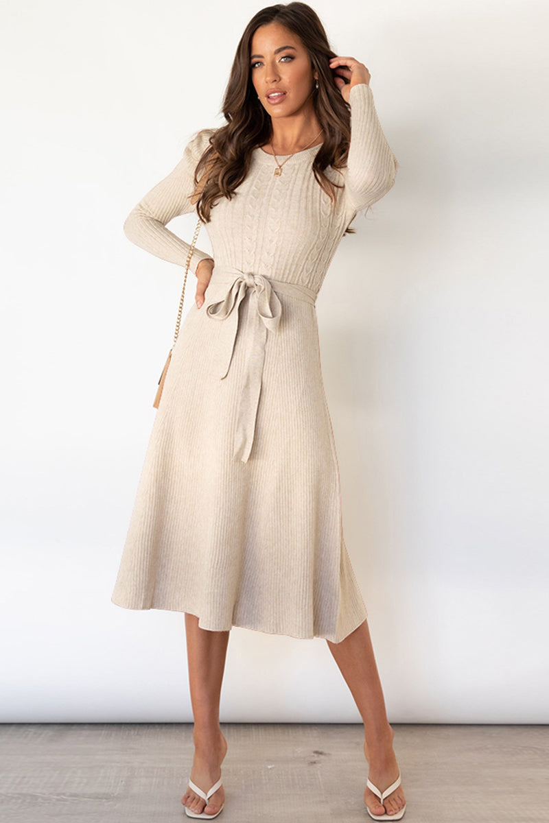 Daniela Round Neck Long Sleeve Tie Waist Sweater Dress | 5 Colors-Tactilefable