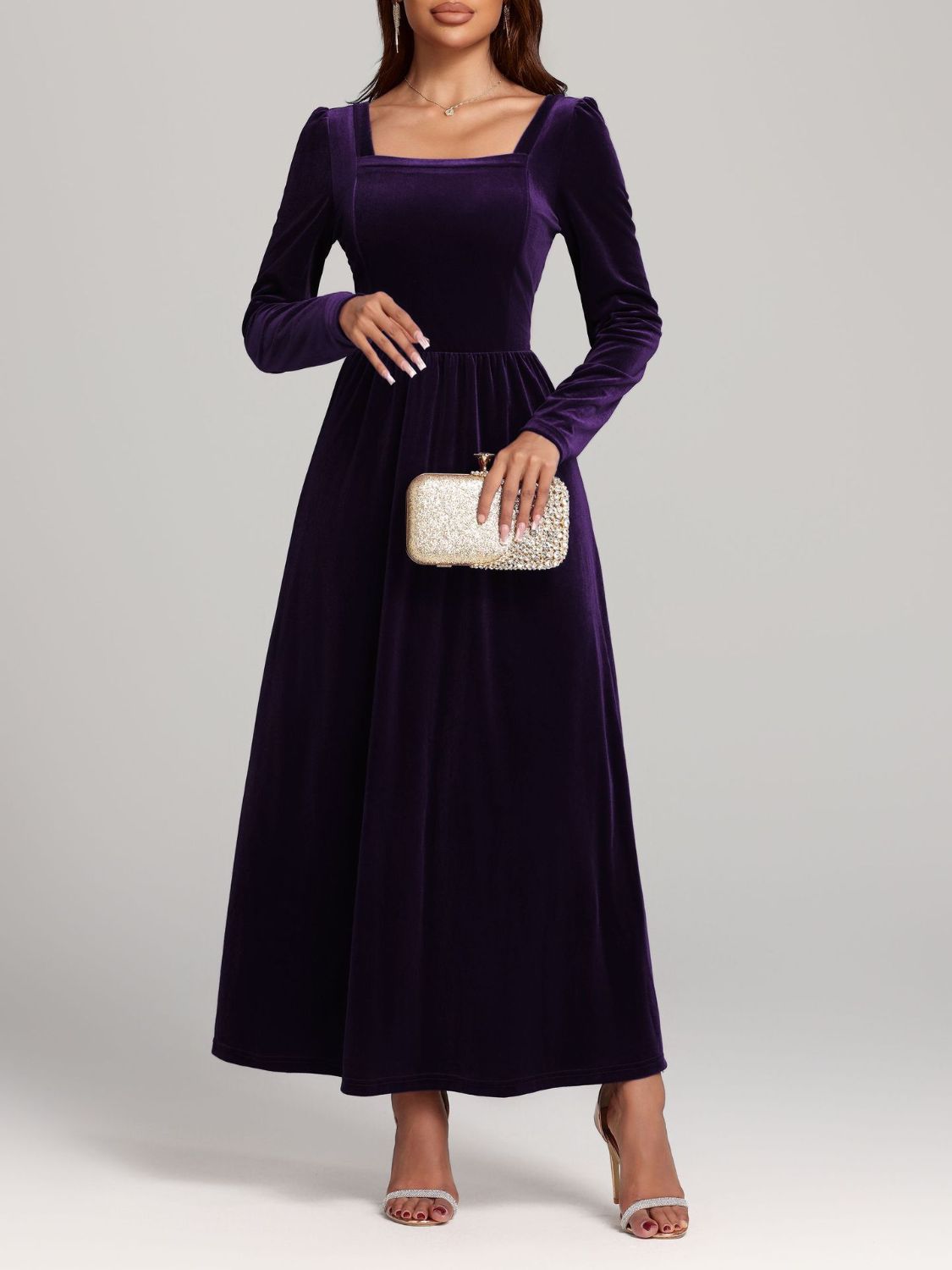 Faerie Velvet Square Neck Long Sleeve Dress | 4 Colors | Poundton-Tactilefable