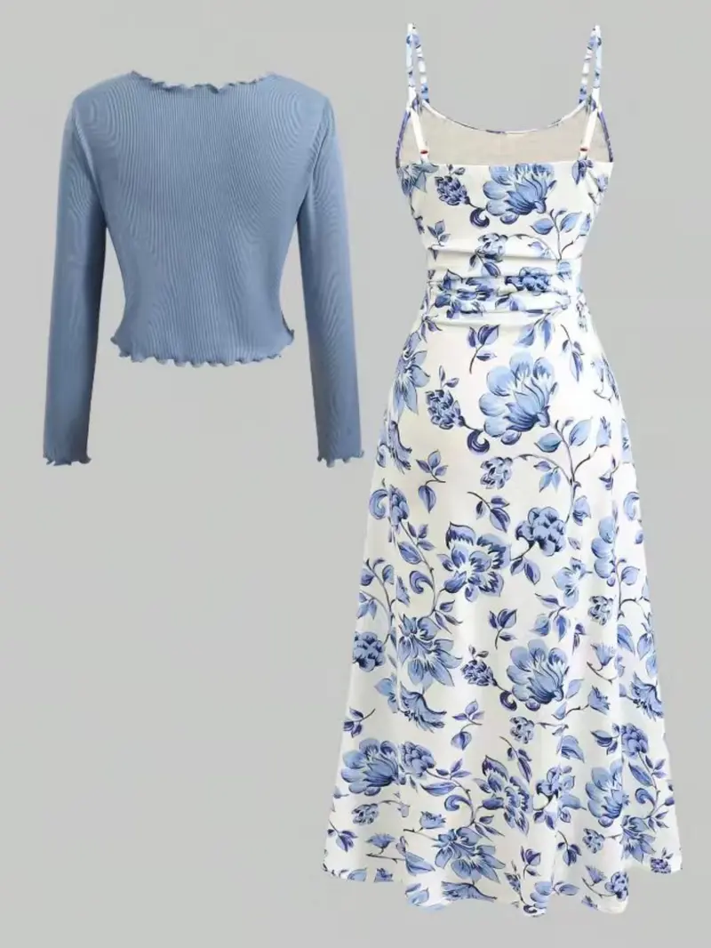 Women's Elegant Knit Cardigan + Slim Fit Halter Dress Two-Piece Set, Stylish for Daily Wear, Casual Wear, Comfortable and Chic Fashion Women's Elegant Knit Cardigan + Slim Fit Halter Dress Two-Piece Set, Stylish for Daily Wear, Casual Wear, Comfortable and Chic Fashion