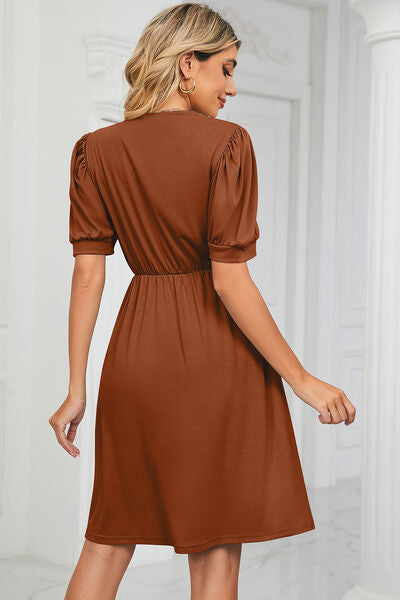 Calipso V-Neck Puff Sleeve Dress | 8 Colors-Tactilefable