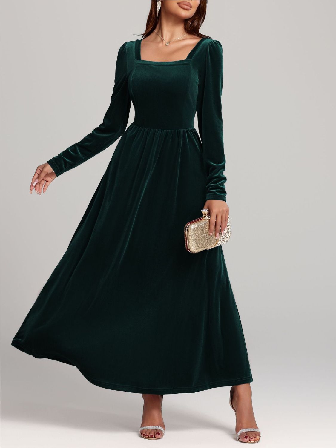 Faerie Velvet Square Neck Long Sleeve Dress | 4 Colors | Poundton-Tactilefable