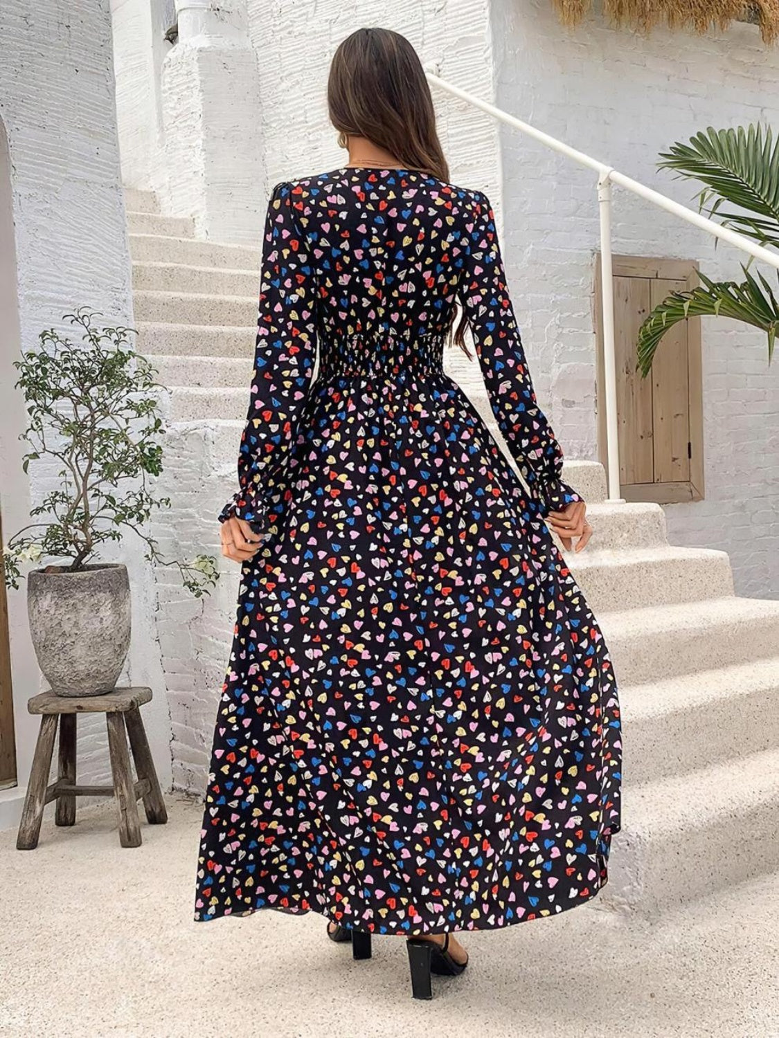 Gianna Smocked Printed V-Neck Flounce Sleeve Dress | 4 Colors-Tactilefable