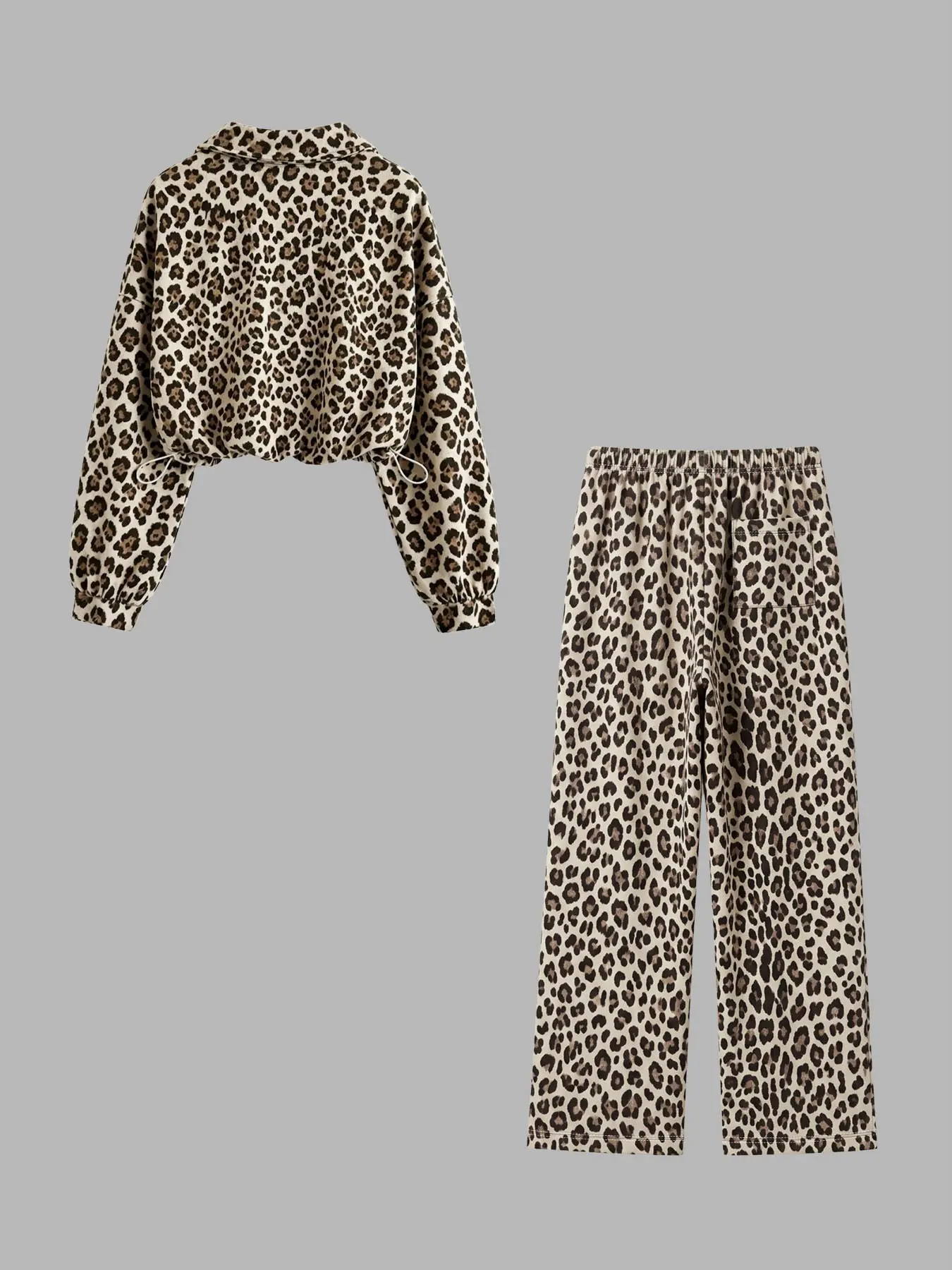 Women 2‑Piece Casual Outfit Set, Half Zip Collar Cropped Sweatshirt & Wide‑Leg Long Pants for Spring Autumn-TACTILEFABLE