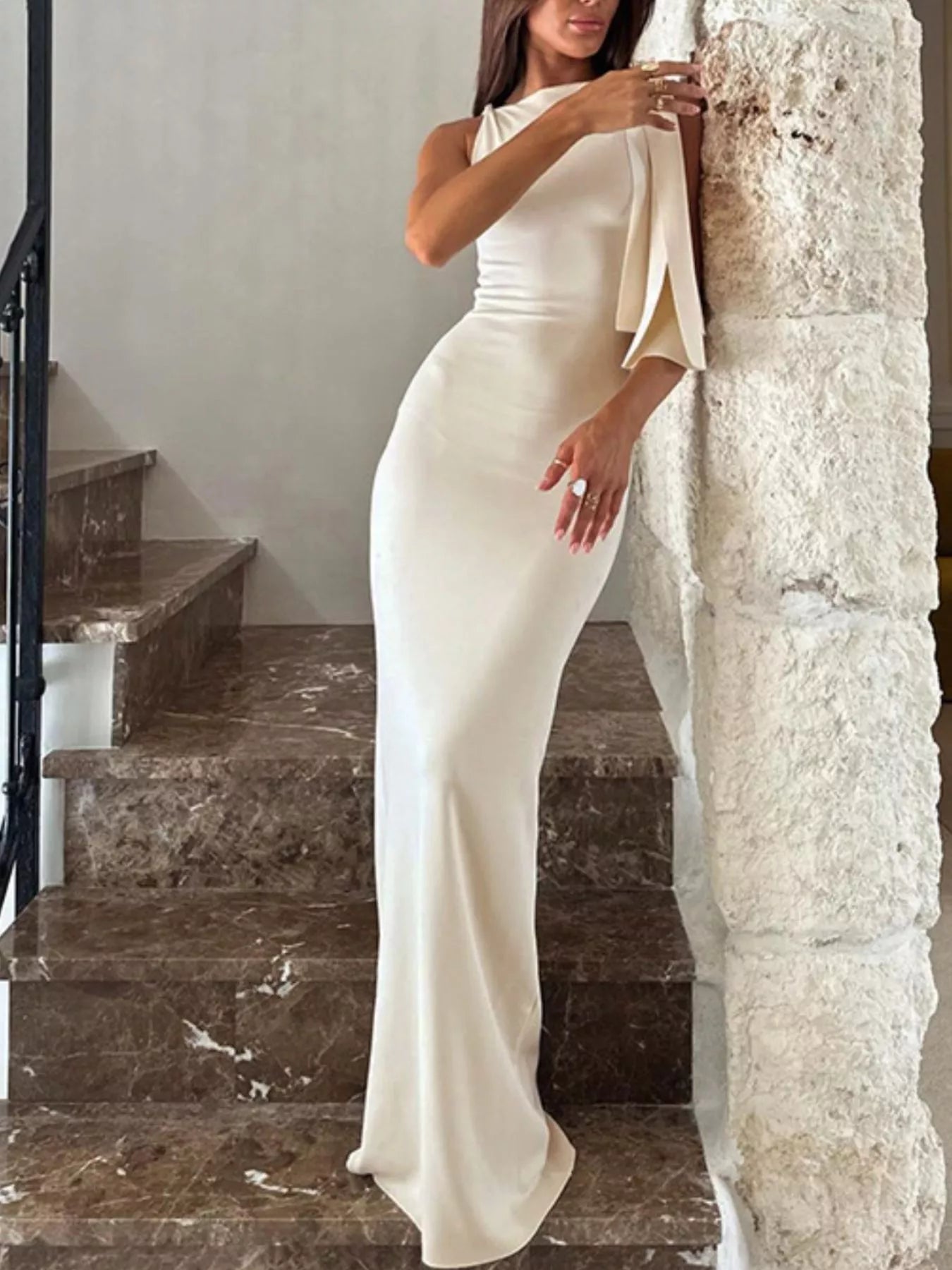 Elegant Sleeveless Tie-Shoulder Maxi Dress | Ivory or Black-Tactilefable