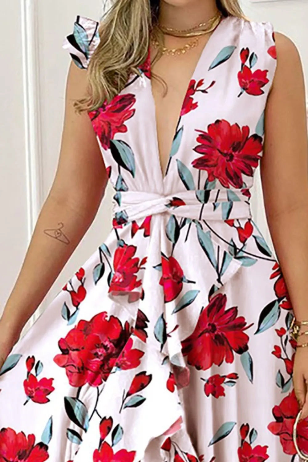 Stolen Glance Ruffled Plunge Sleeveless Maxi Dress | 2 colors | Poundton-Tactilefable