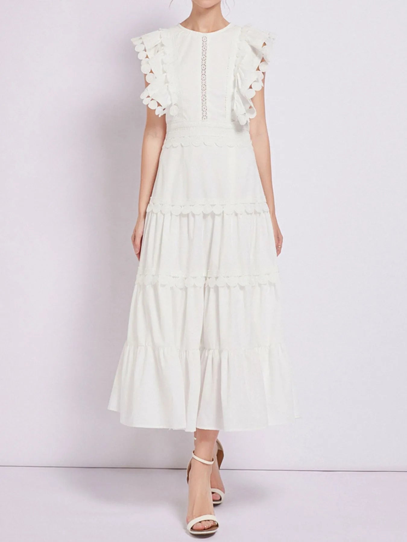 Flutter Sleeve Tiered Maxi Dress with Embroidered Trim | 3 Colors-Tactilefable