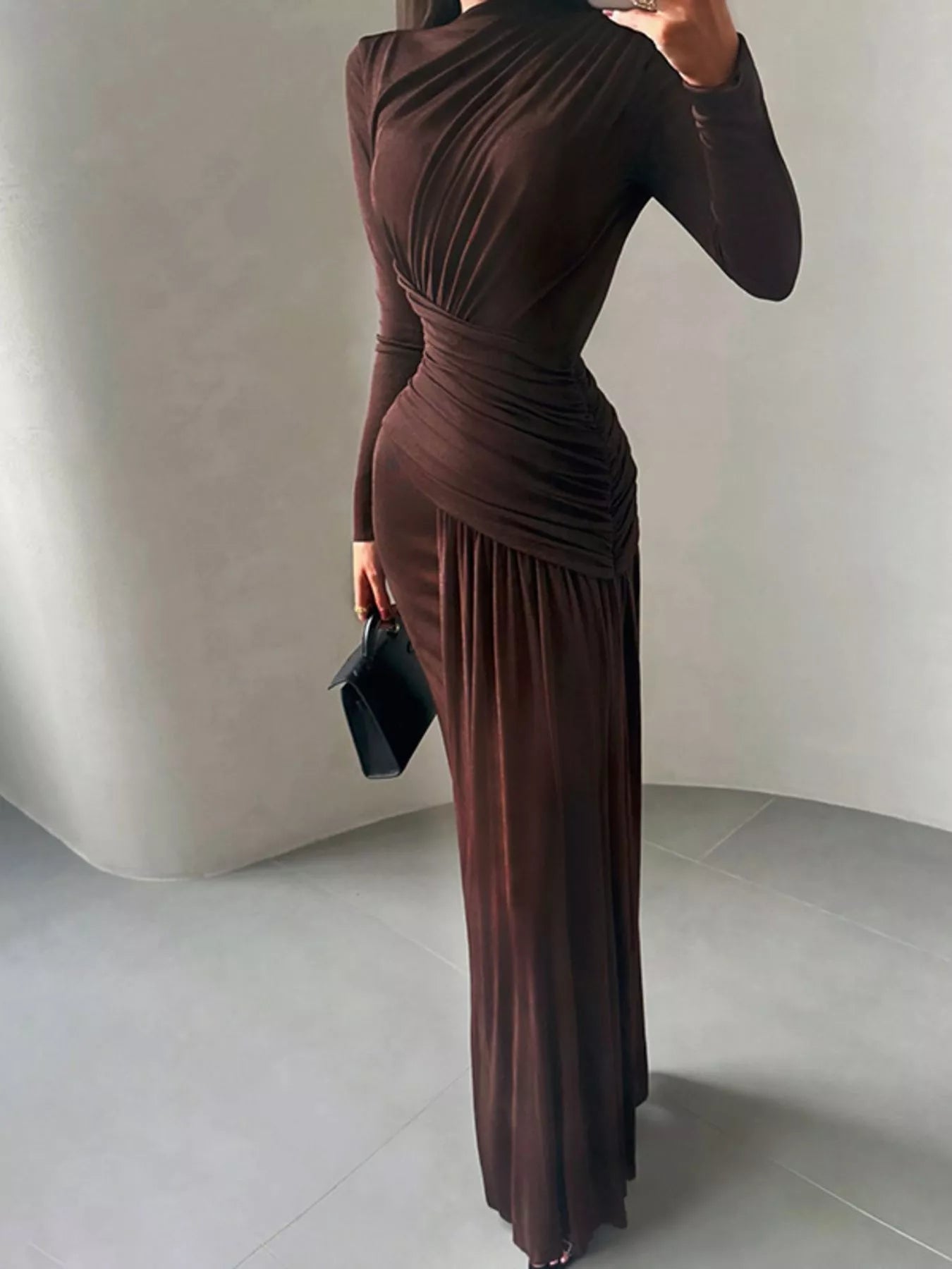 Ruched Long-Sleeve Maxi Dress | 3 Colors-Tactilefable