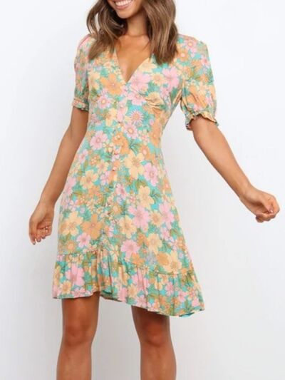 Bella Ruffled Hem Printed Short Sleeve Mini Dress | 2 Colors-Tactilefable