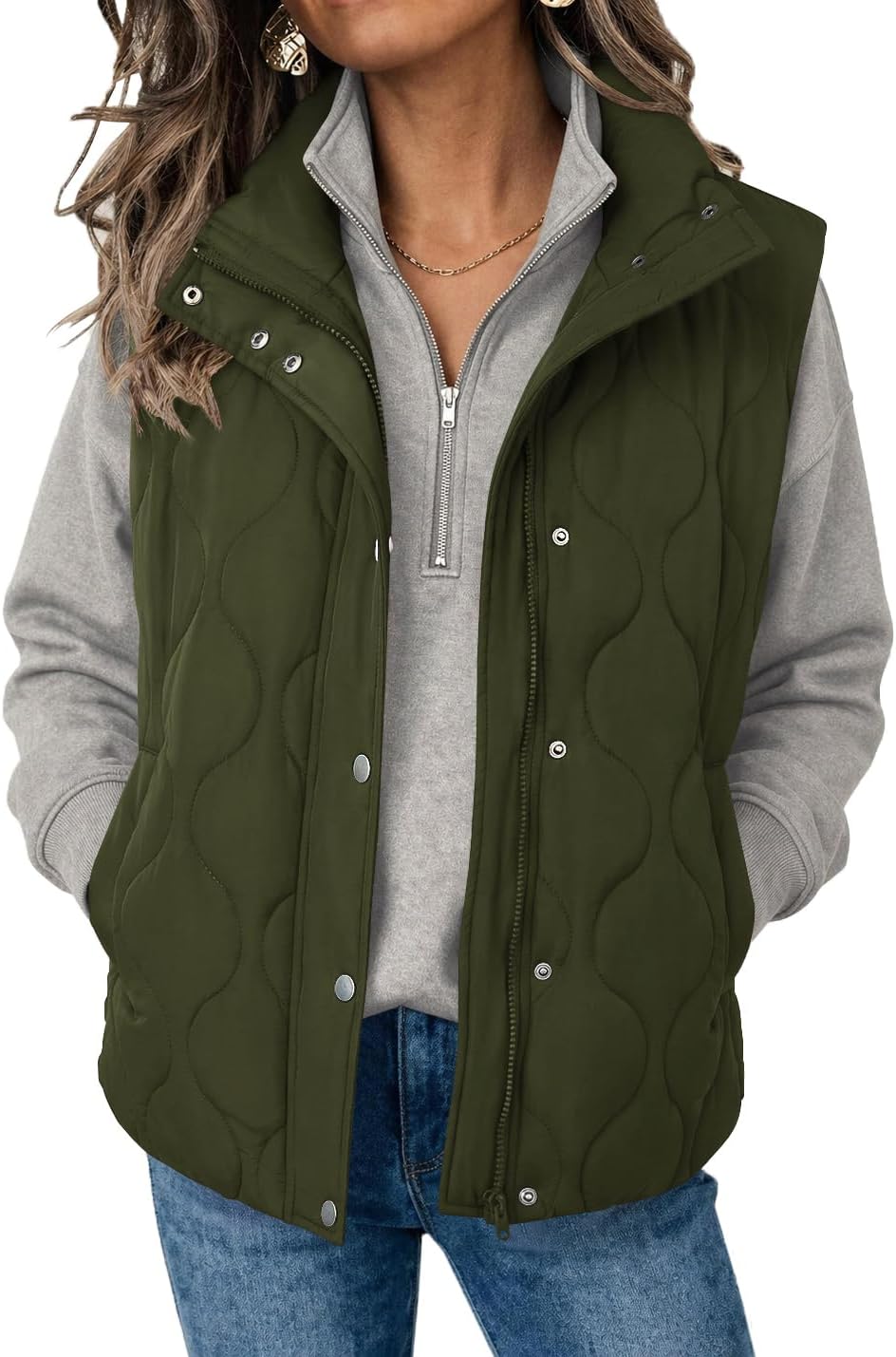 Women Oversized Puffer Vest Stand Collar Zip Up Sleeveless Outerwear-Tactilefable