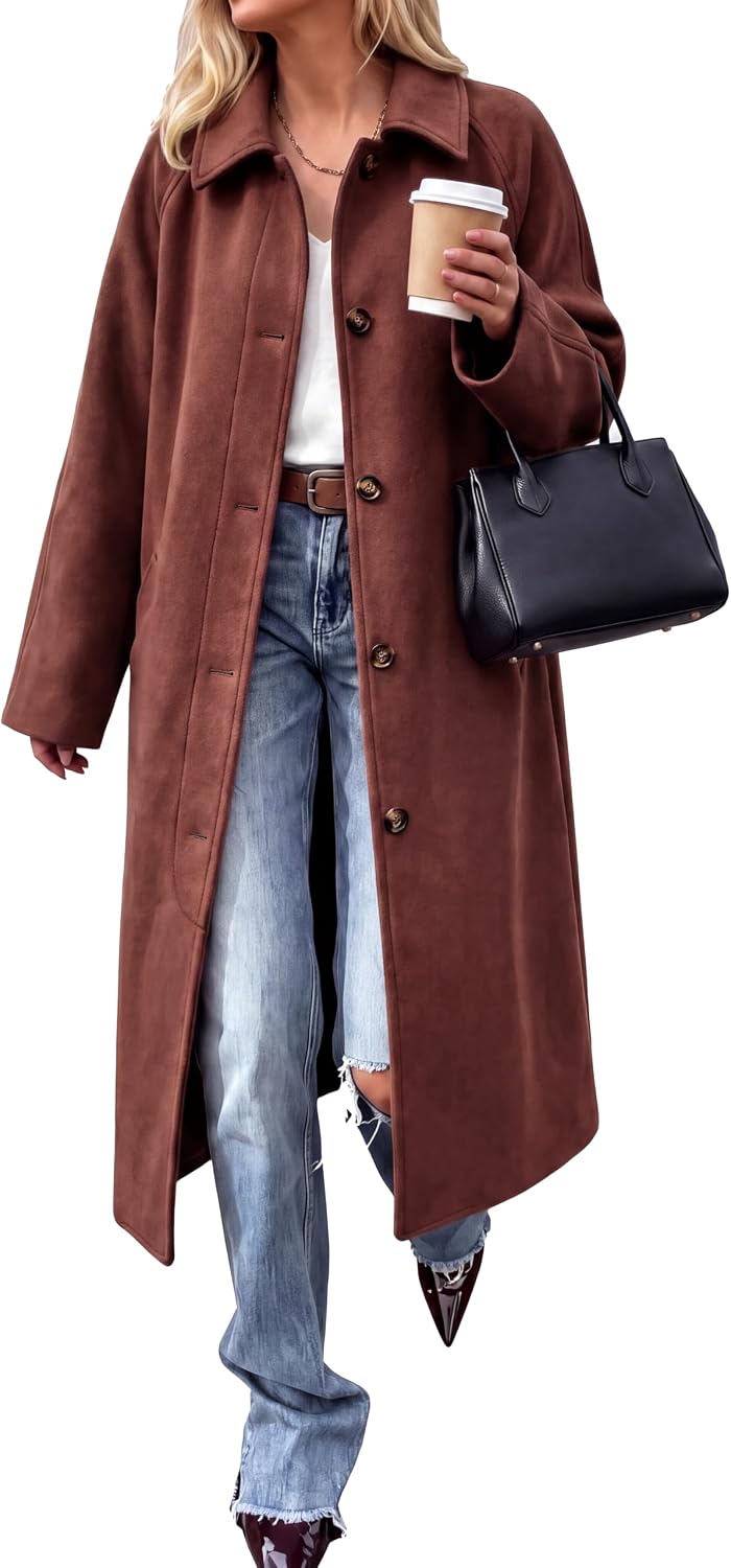 Womens Long Pea Coats Winter Lapel Single Breasted Overcoats-Tactilefable