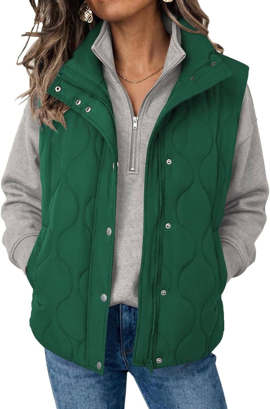 Women Oversized Puffer Vest Stand Collar Zip Up Sleeveless Outerwear-Tactilefable