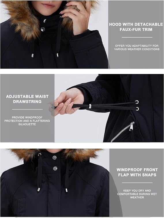 Women's Winter Coats Fleece Lined Parka Jacket Hooded Long Winter Warm Parka Coat with Pockets-TACTILEFABLE