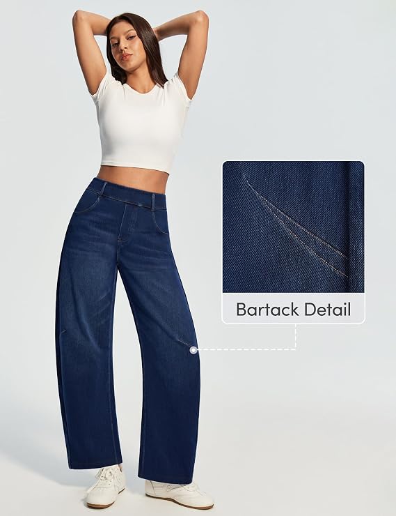 Stretchy Barrel Jeans Women High Waisted Pull On Denim Pants Trendy-Tactilefable