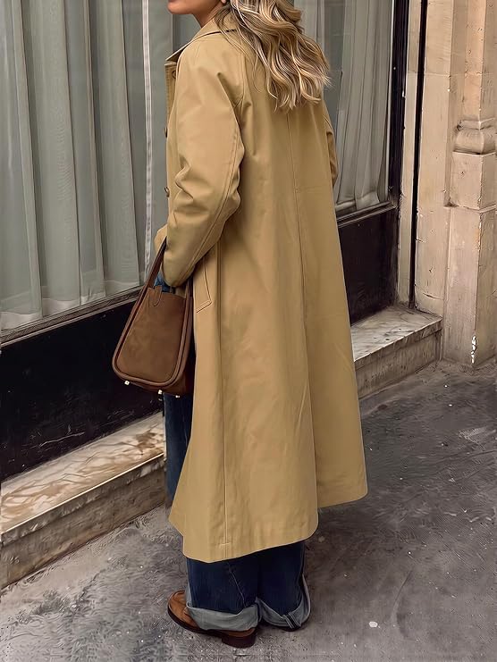 Womens Plaid Trench Coat Fall Lapel Single Breasted Long Jacket-Tactilefable