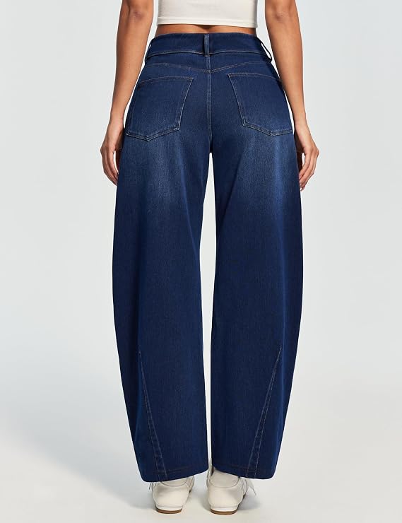 Stretchy Barrel Jeans Women High Waisted Pull On Denim Pants Trendy-Tactilefable
