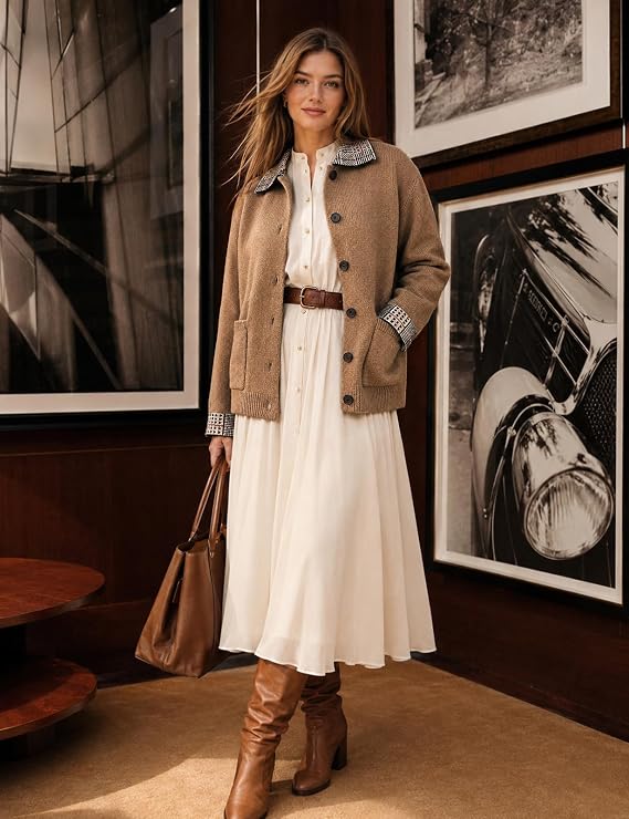 Womens Fall Button Down Knit Cardigan Jacket-Tactilefable