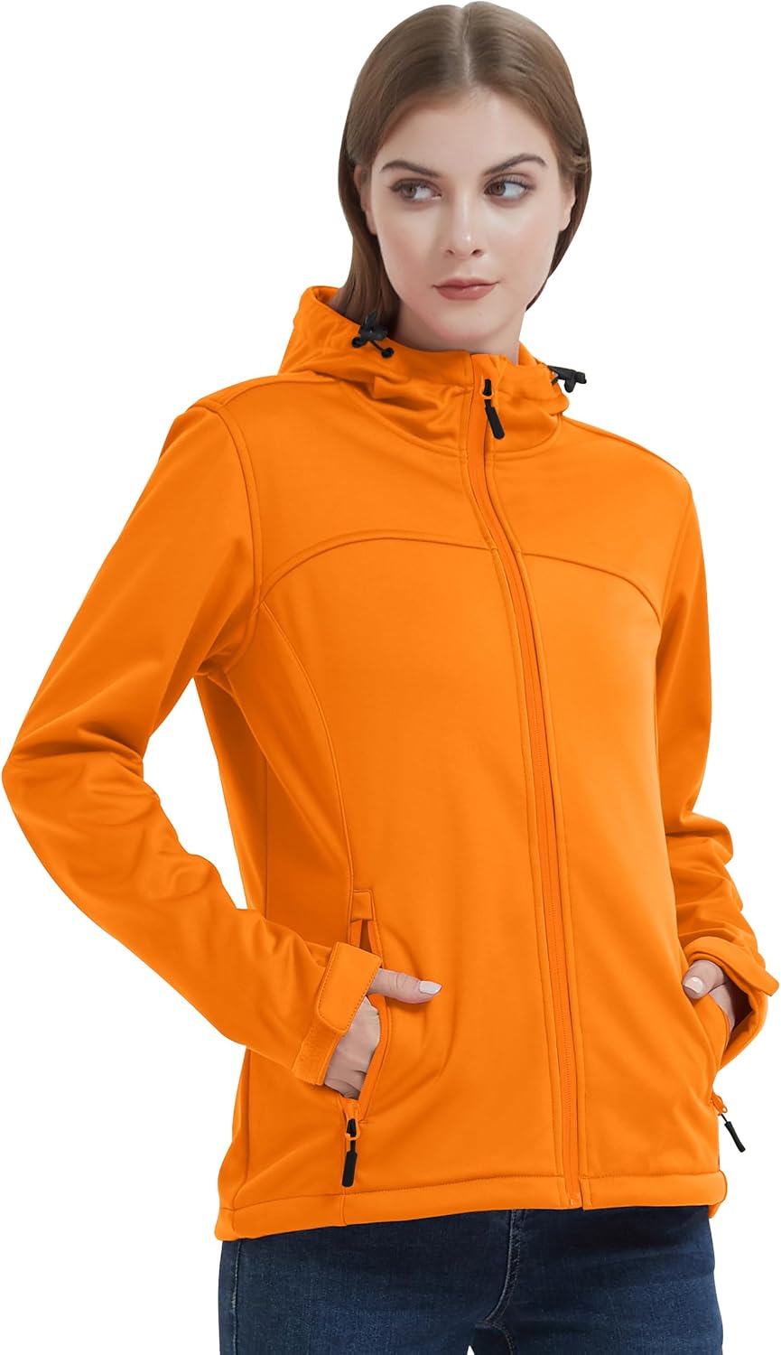 Women's Fleece Lined Softshell Jacket Waterproof Hooded Rain Coat-Tactilefable
