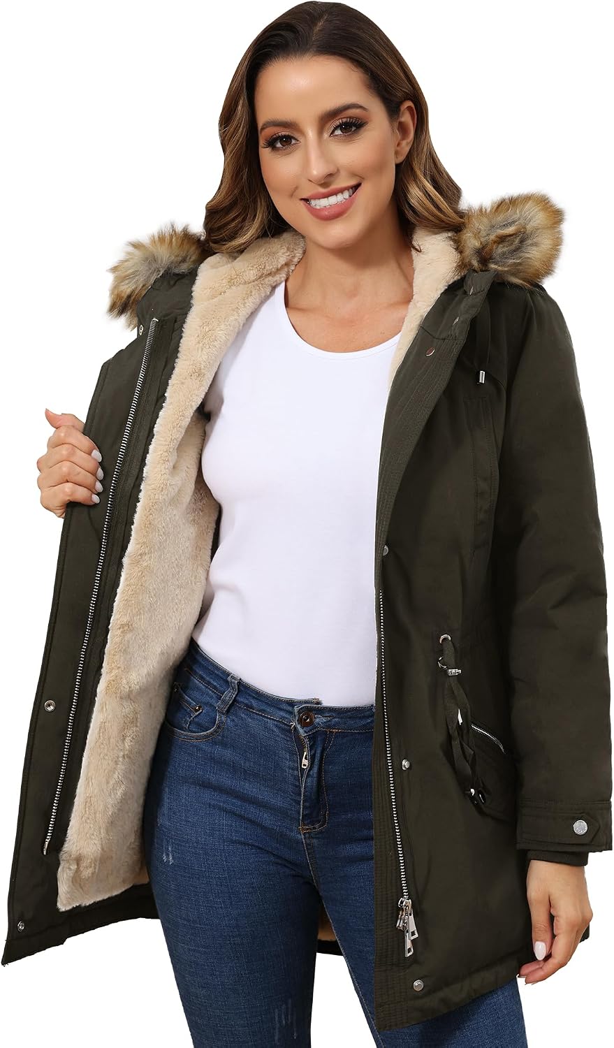 Women's Winter Coats Fleece Lined Parka Jacket Hooded Long Winter Warm Parka Coat with Pockets-TACTILEFABLE