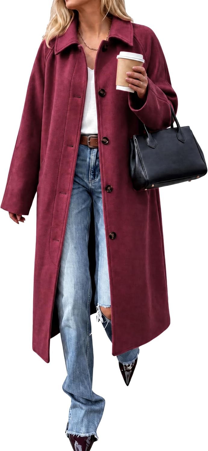 Womens Long Pea Coats Winter Lapel Single Breasted Overcoats-Tactilefable