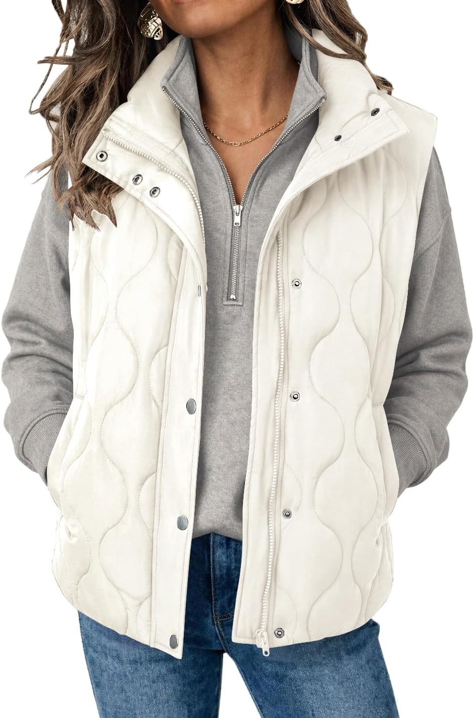 Women Oversized Puffer Vest Stand Collar Zip Up Sleeveless Outerwear-Tactilefable