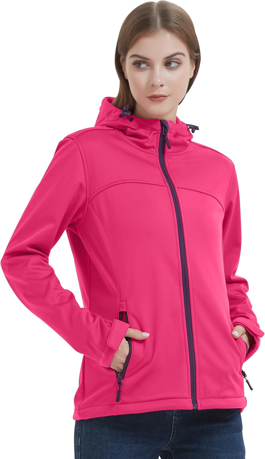Women's Fleece Lined Softshell Jacket Waterproof Hooded Rain Coat-Tactilefable