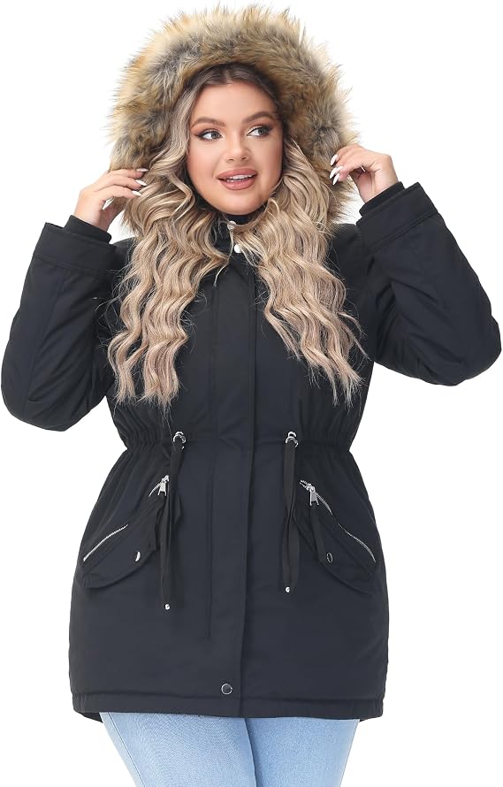 Women's Winter Coats Fleece Lined Parka Jacket Hooded Long Winter Warm Parka Coat with Pockets-TACTILEFABLE