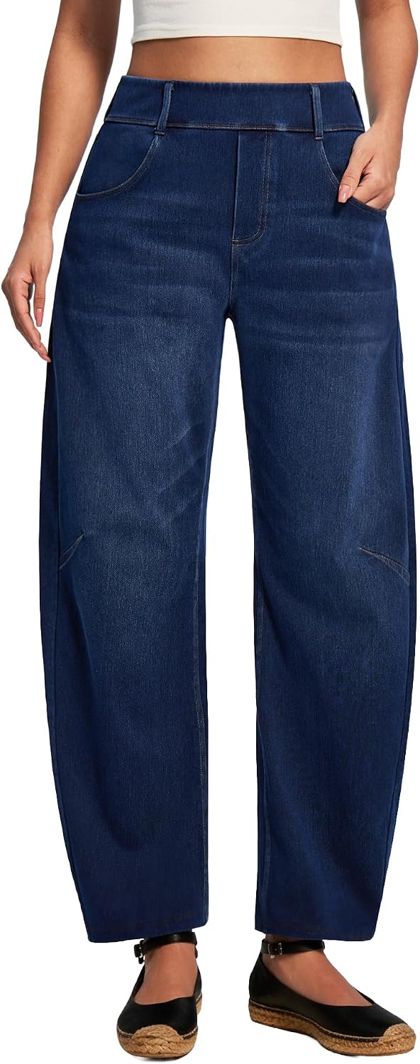 Stretchy Barrel Jeans Women High Waisted Pull On Denim Pants Trendy-Tactilefable