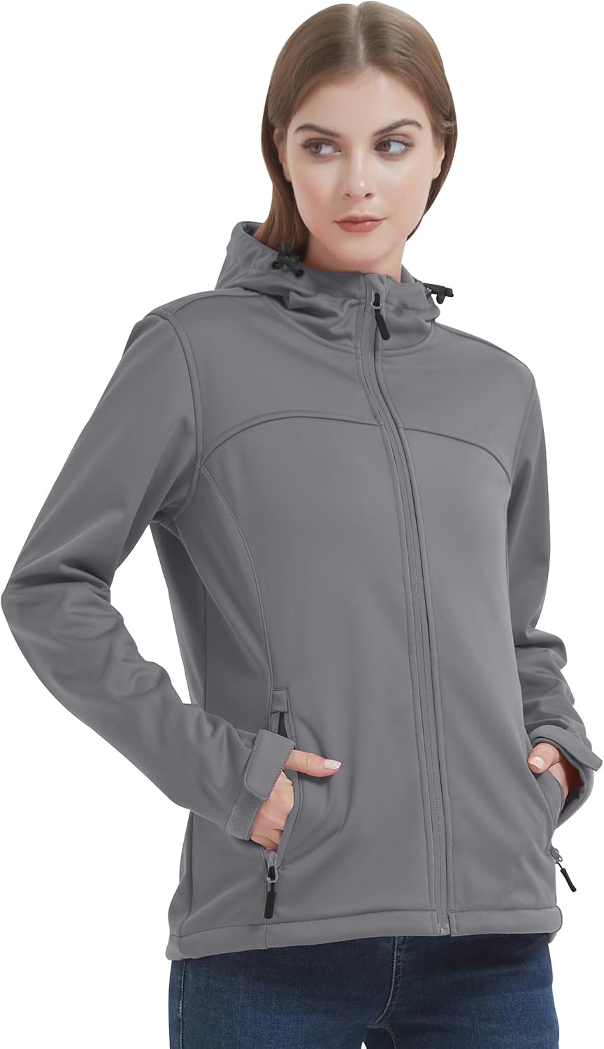 Women's Fleece Lined Softshell Jacket Waterproof Hooded Rain Coat-Tactilefable
