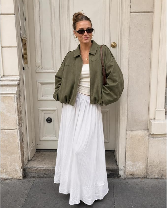 Womens Bomber Jacket Faux Suede Casual Cropped Pilot Coat Lapel Collar Causal Oversized Trendy Outwear-TACTILEFABLE