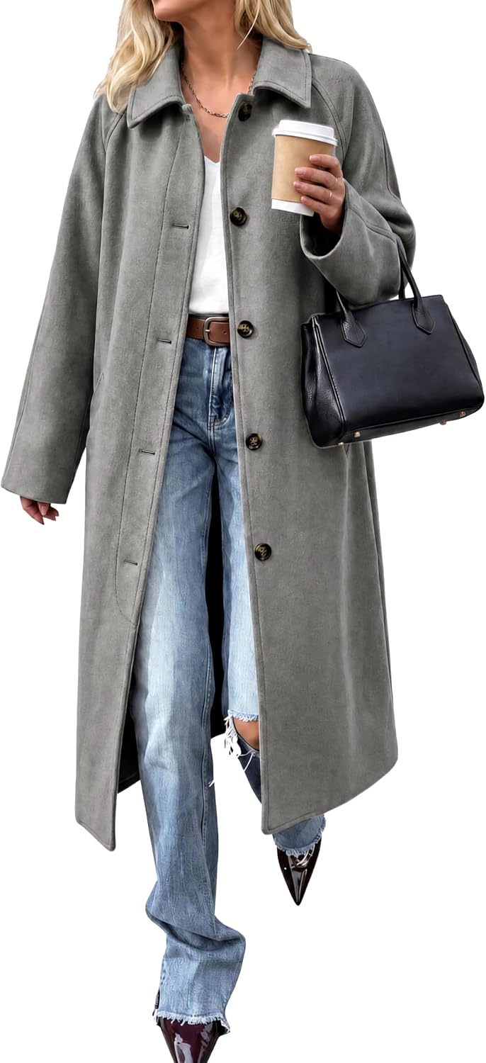 Womens Long Pea Coats Winter Lapel Single Breasted Overcoats-Tactilefable
