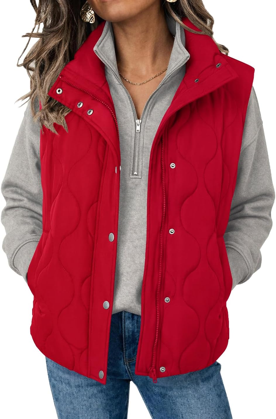 Women Oversized Puffer Vest Stand Collar Zip Up Sleeveless Outerwear-Tactilefable