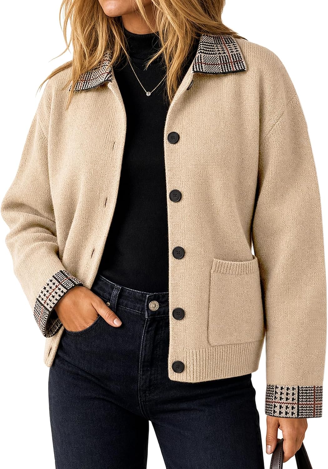 Womens Fall Button Down Knit Cardigan Jacket-Tactilefable