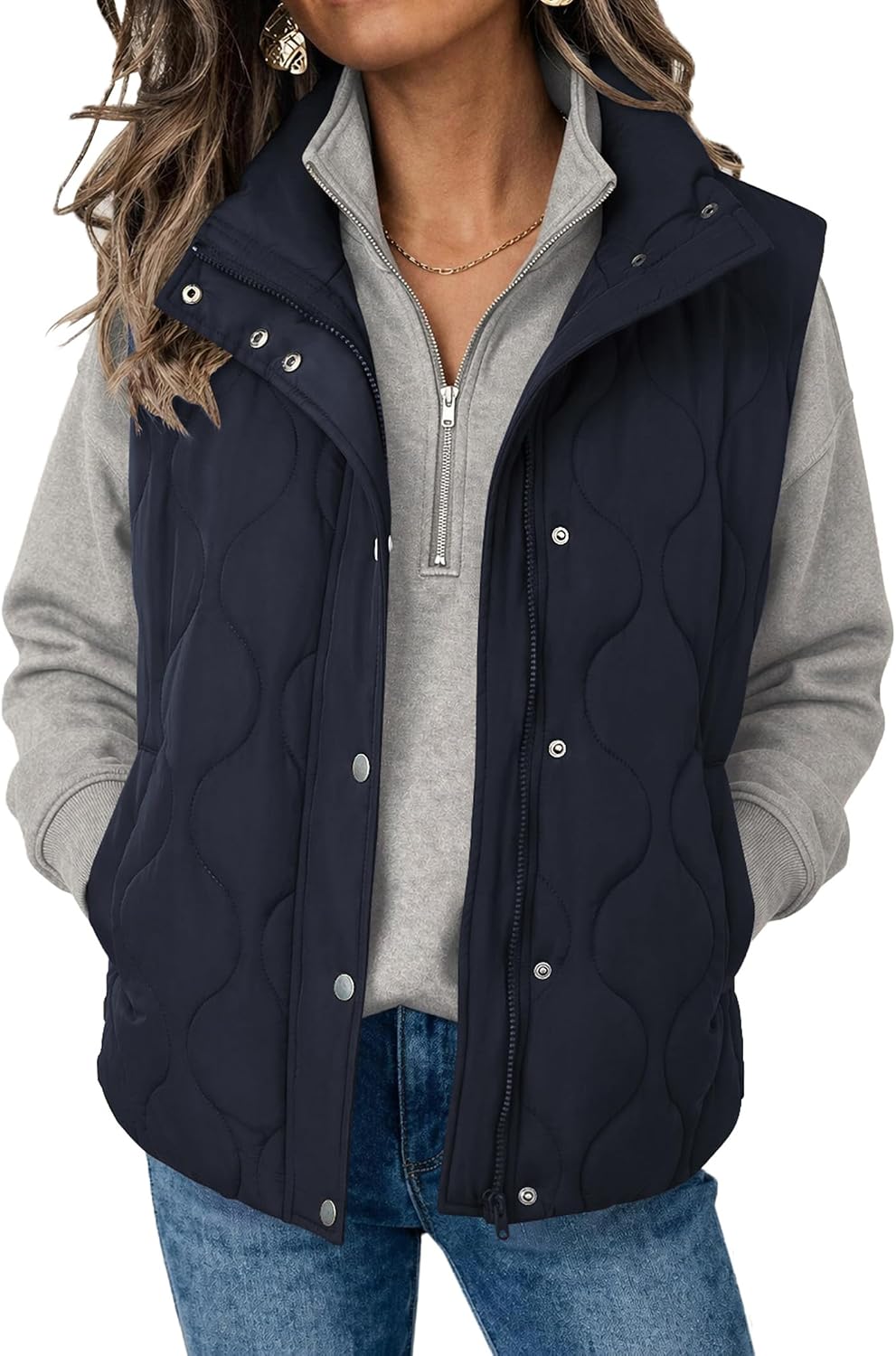 Women Oversized Puffer Vest Stand Collar Zip Up Sleeveless Outerwear-Tactilefable