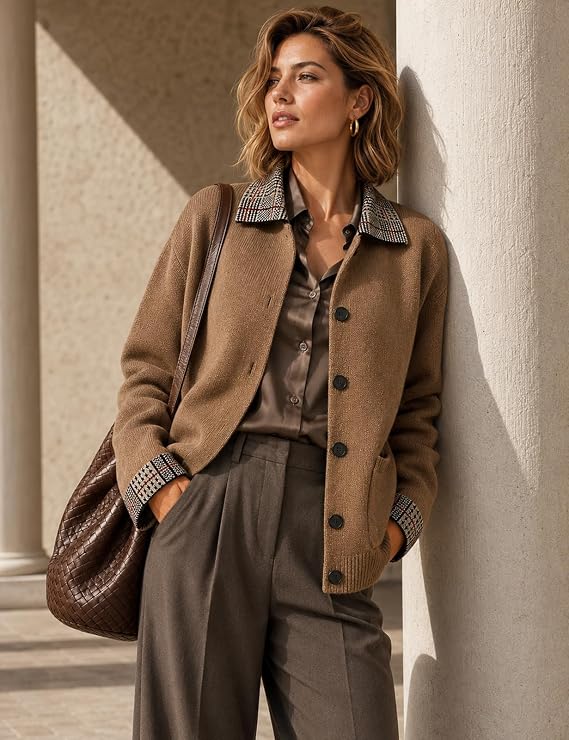 Womens Fall Button Down Knit Cardigan Jacket-Tactilefable