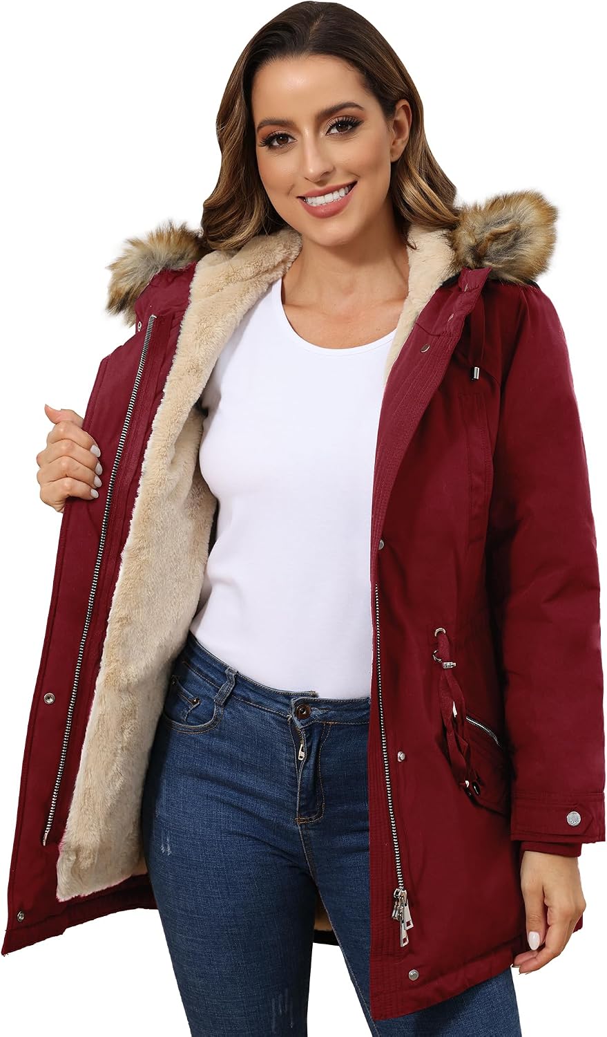 Women's Winter Coats Fleece Lined Parka Jacket Hooded Long Winter Warm Parka Coat with Pockets-TACTILEFABLE